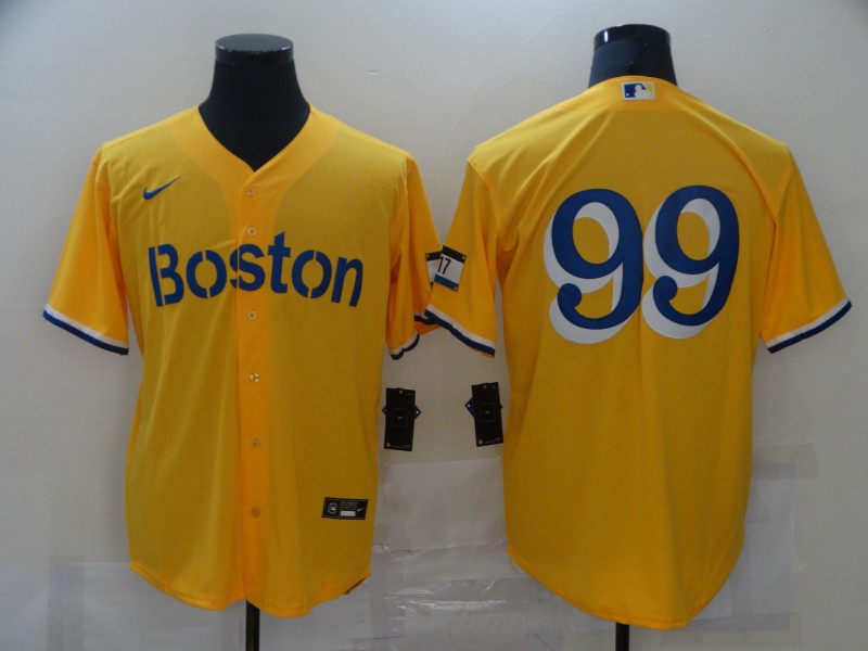 Men Boston Red Sox 99 No name Yellow Game 2021 Nike MLB Jerseys